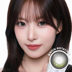 Model wearing I-SHA One Pick Dear One G Gray Korean monthly colored contact lens