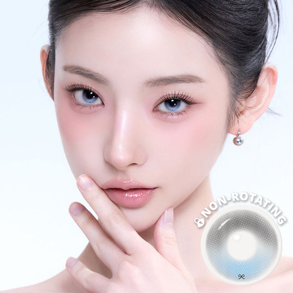 Model wearing I-SHA REBORN Hue Milk Soda Korean monthly colored contact lens